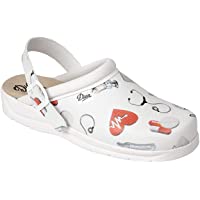 Dian PISA Estampado Zueco Estampado con Correa Abatible de Sujeción en el Talón- SRA+E+OB- Blanco- Talla 34